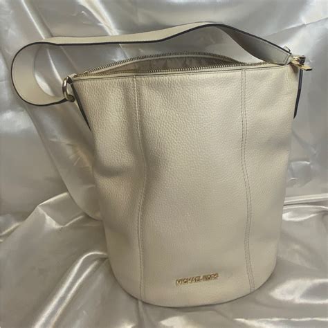 brooke pearl leather gray michael kors|MICHAEL Michael Kors Brooke Pebble Leather Bucket Shoulder .